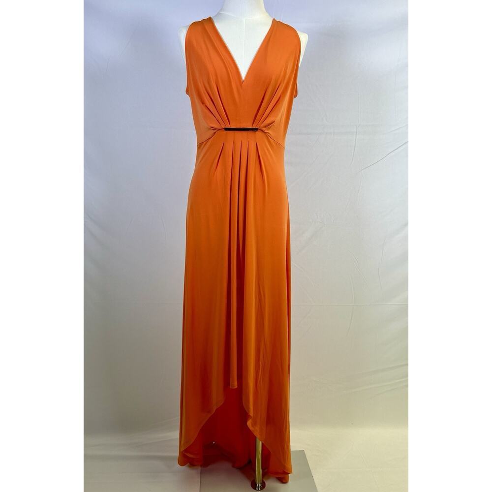 VTG Michael Kors Sleeveless Pleated High Low Orange Party Dress. Size S
